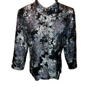 Chico’s Jacket Black Gray & Silver Floral Pattern